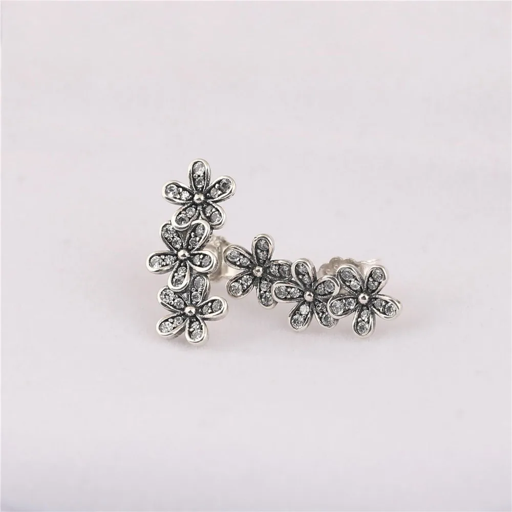 

925 Sterling Silver pan Earring Dazzling Daisy Clusters With Crystal Studs Earring For Women Wedding Gift Fashion Jewelry