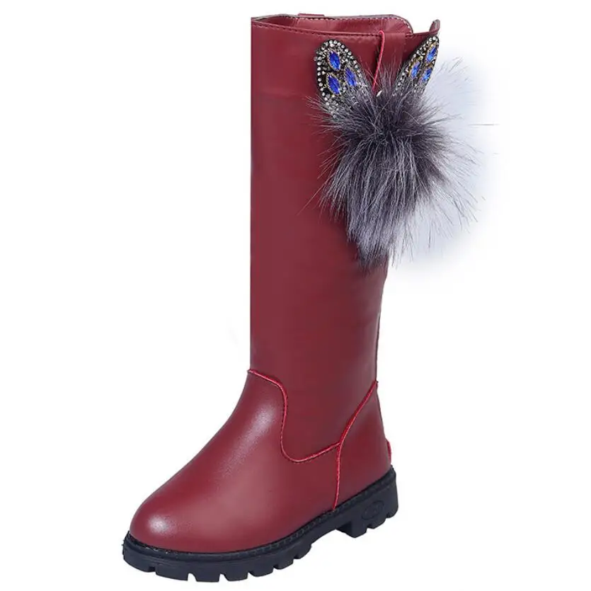 

Children Knee Length Boots Plush Fur Girls Shoes Fashion Children Leather Boots 2021 Autumn Winter Princess Girls Snow Boots