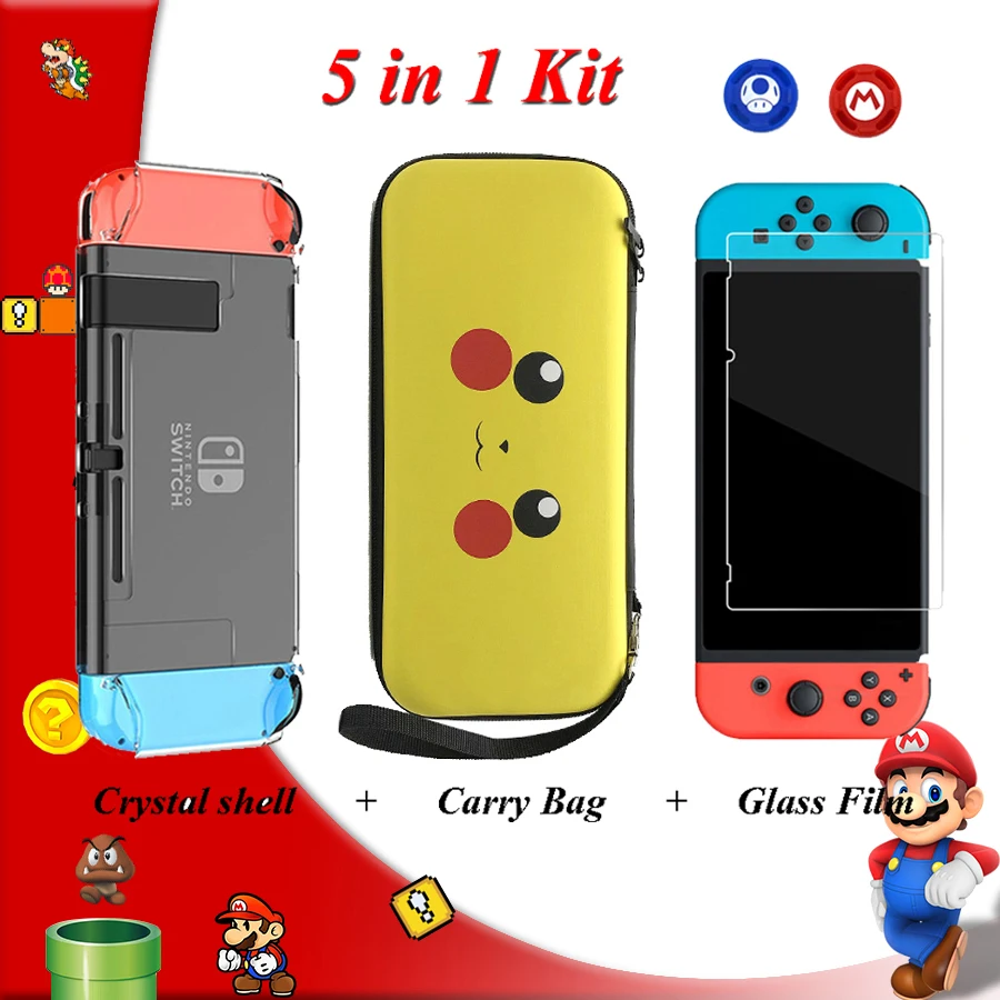 5 в 1 nintendo Switch аксессуары сумка для хранения закаленное Стекло пленка с украшением