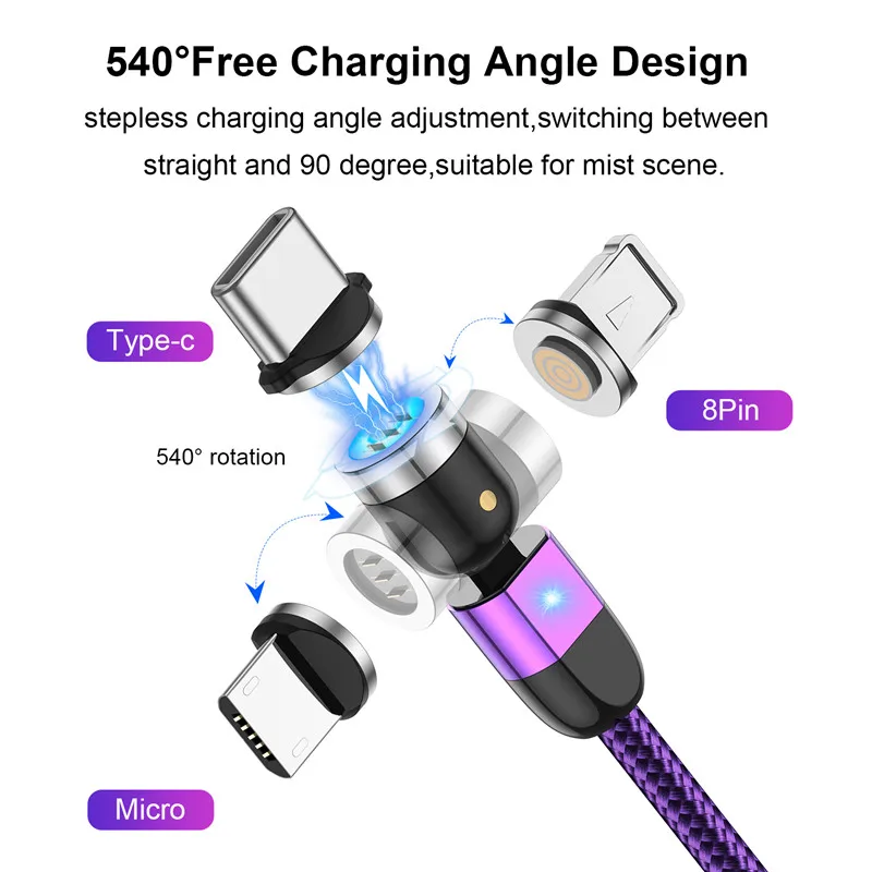 Зарядный кабель USLION Micro USB Type C 3A магнитный 4 цвета | Мобильные телефоны и