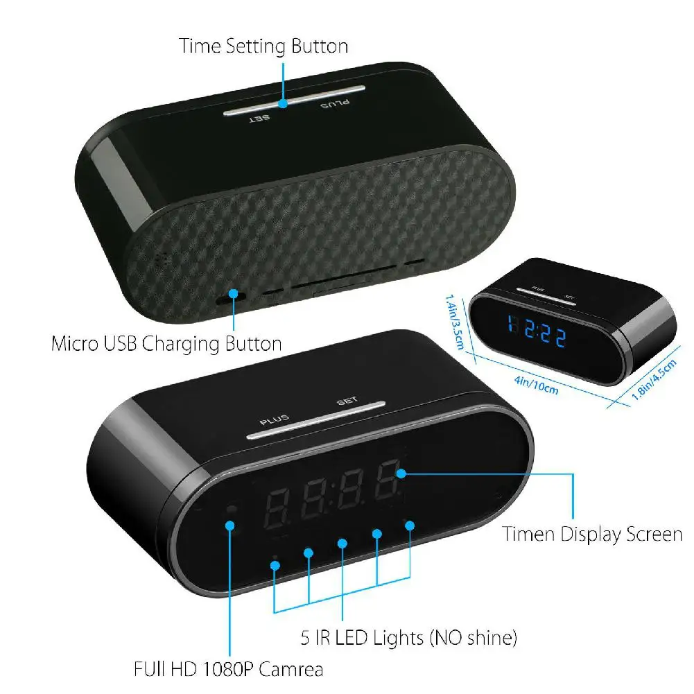 

MeterMall 1080P HD Clock Mini Camera Time Alarm Wifi Camera Night Vision Motion Sensor Remote Monitor Home Micro Camera