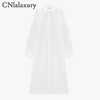 cnlaalxury 2021 new chic embroidery midi dress women long sleeve hollow out beach dresses ladies elegant robe white cotton dress