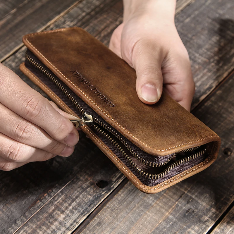 

Genuine Cow Leather Zipper Pen Pouch Pencil Bag Pen Bag Retro Pencil Case School Stationery Bag For Fountain Pen Simple Style