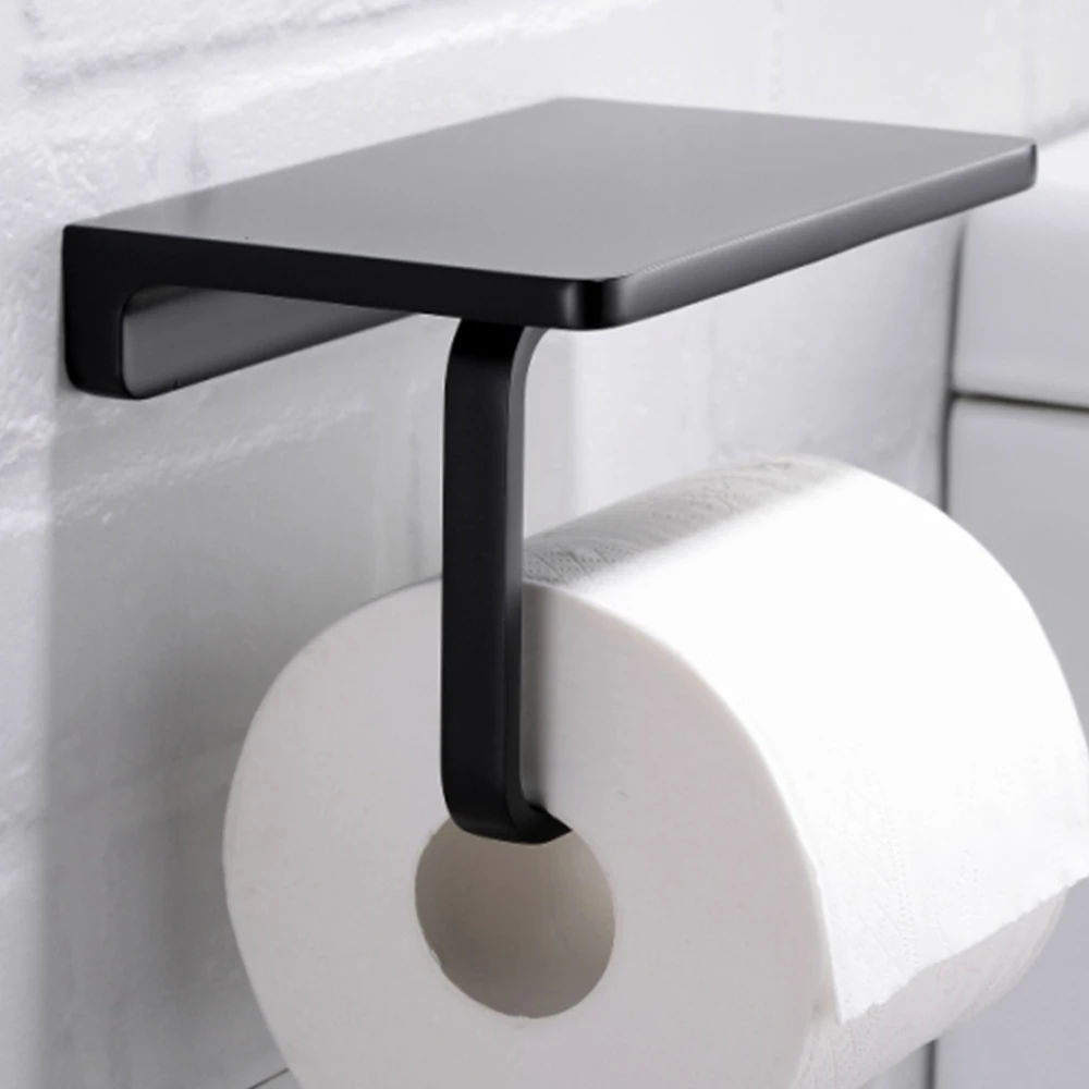 

TAICUTE 2021 Toilet Paper Holder with 12/16cm Shelf Wall Mount Tissue Roll Phone Holder Classic Black Bathroom Accessories
