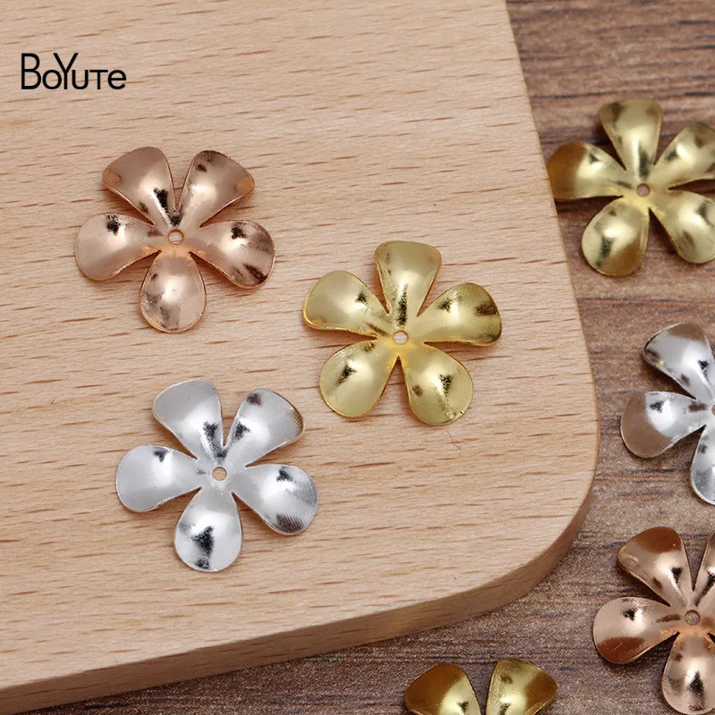 

BoYuTe (100 Pieces/Lot) 15MM Metal Brass Stamping Flower Materials Diy Hand Made Jewelry Accessories Wholesale