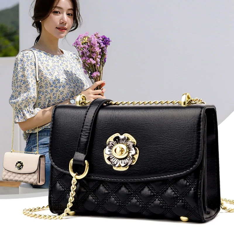 

Black Diamond Lattice Shoulder Bags for Women Small Flap Chian Crossbody Bag Pu Leather Handbag Quilted Plaid Lady Messenger Bag