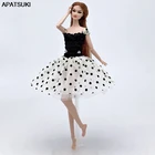 Черно-белое кружевное короткое платье-пачка в горошек для куклы Барби, наряды, бальное платье, Одежда для куклы BJD 16, новогодние вечерние платья, аксессуары