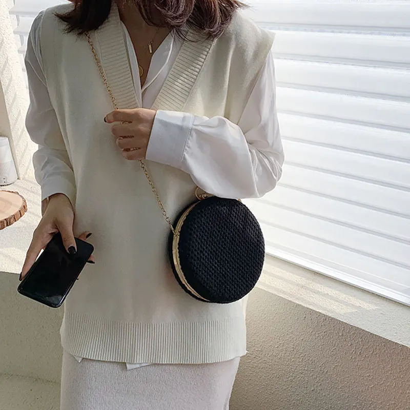 LJT брендовая ручная тканая сумка круглая с пряжкой 2019 женская через плечо