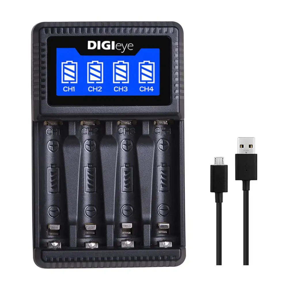 Быстрое зарядное устройство USB AA & AAA с ЖК дисплеем 4 разъемное умное