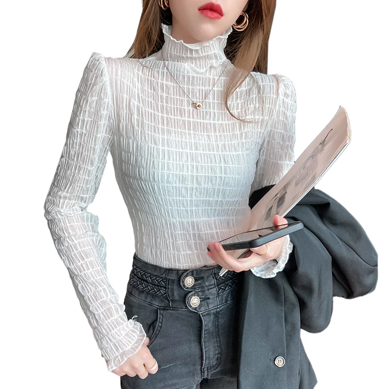 Женская кружевная верхняя одежда сезон осень-зима 2021 футболка с длинным рукавом