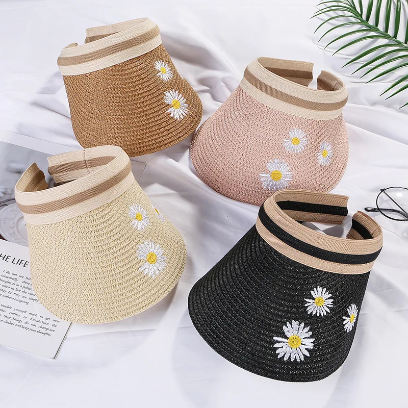 Шляпа женская Соломенная с бантом и цветами солнцезащитный козырек s ручной