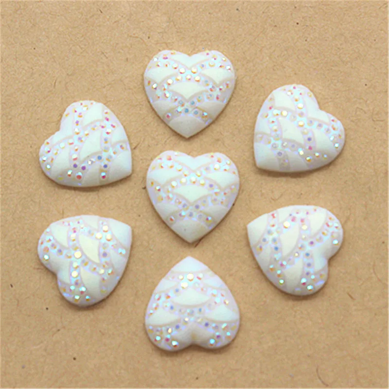 100 шт. 12 мм блестящие желеобразные белые AB сердца из смолы Стразы с плоским