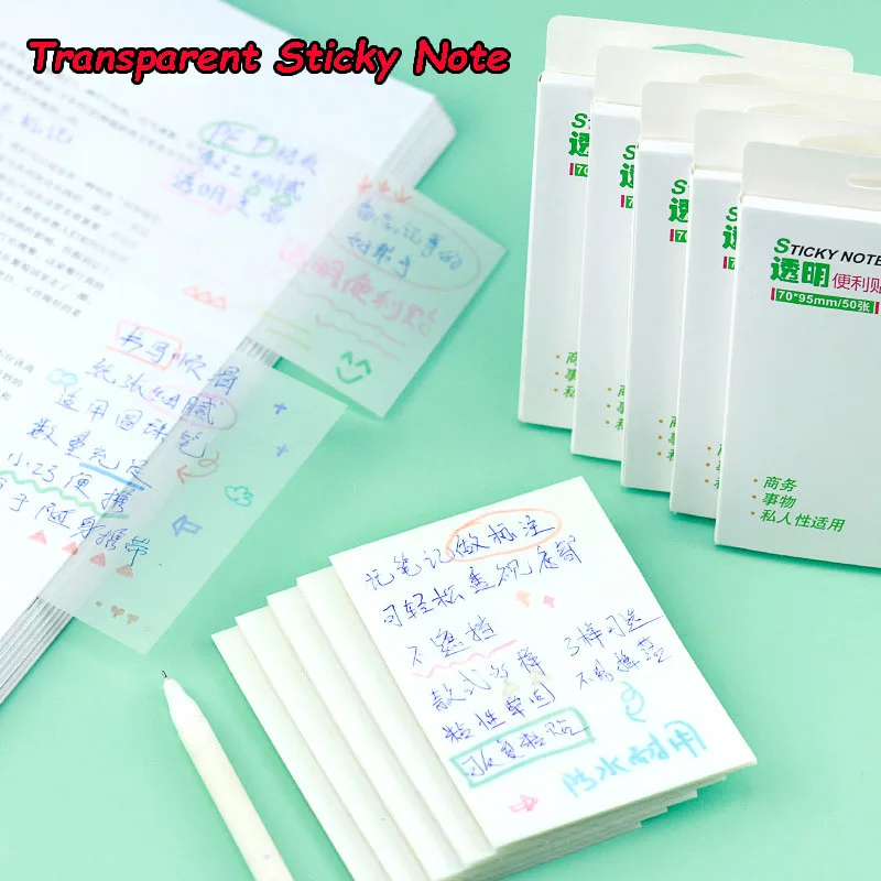 

50 Sheets Waterproof PET Transparent Sticky Note Paper Daily To Do It Check List Paperlaria School Stationery Office Accessories