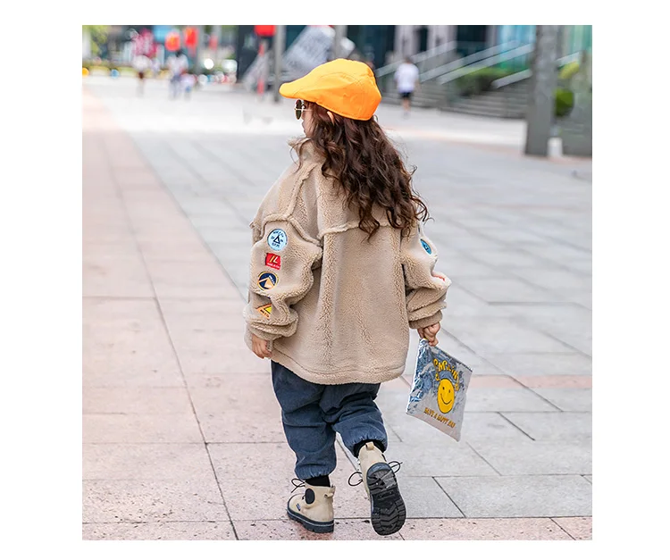 Girls Yangqi lambskin coat autumn and winter new children's girls plus velvet thickening fur coat