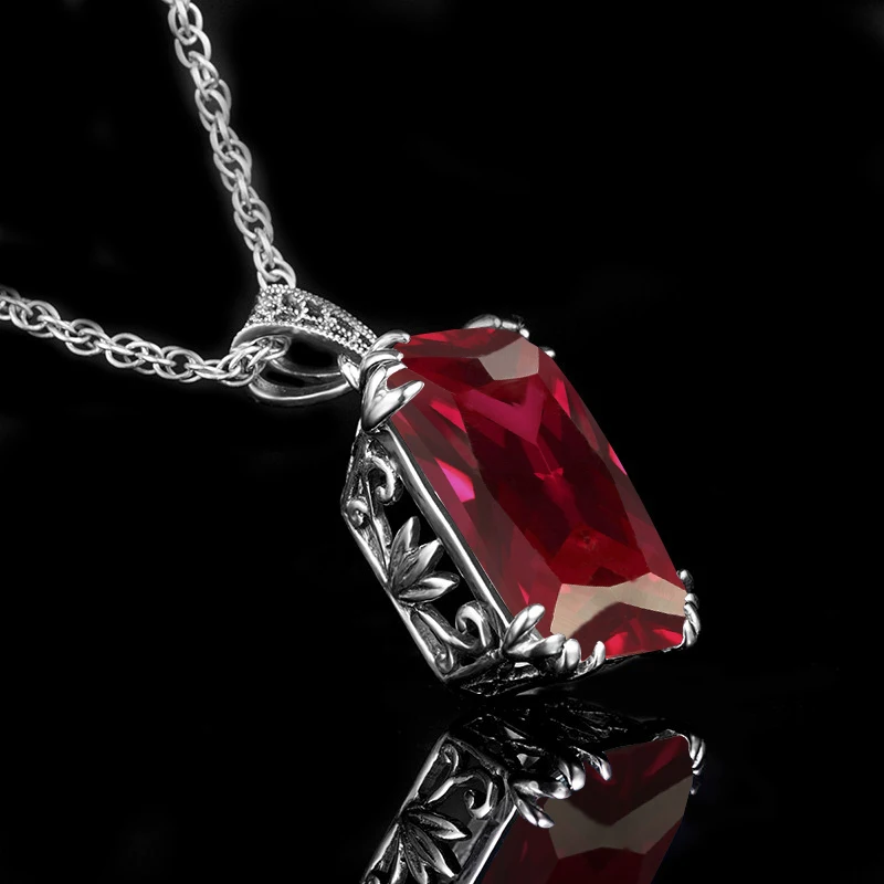 100% подлинное Серебро 925 кулон ожерелье винтажная Корона красный рубин подвески