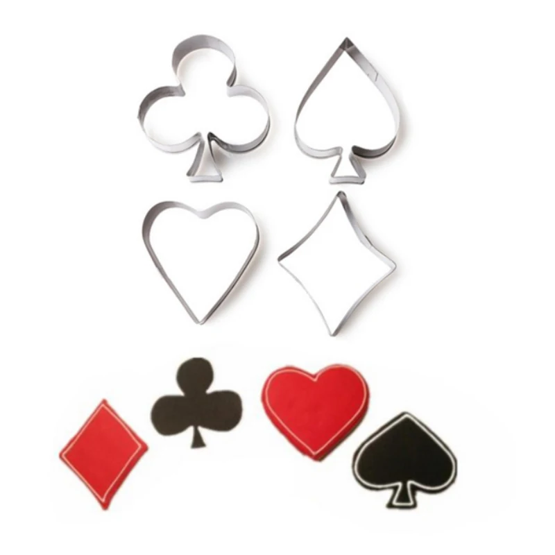 

4 PCs/Set Poker Cookie Mold Stainless Steel Playing Cards Pattern Cake Fondant Mold Spade Heart Club Diamond Biscuit Cutter