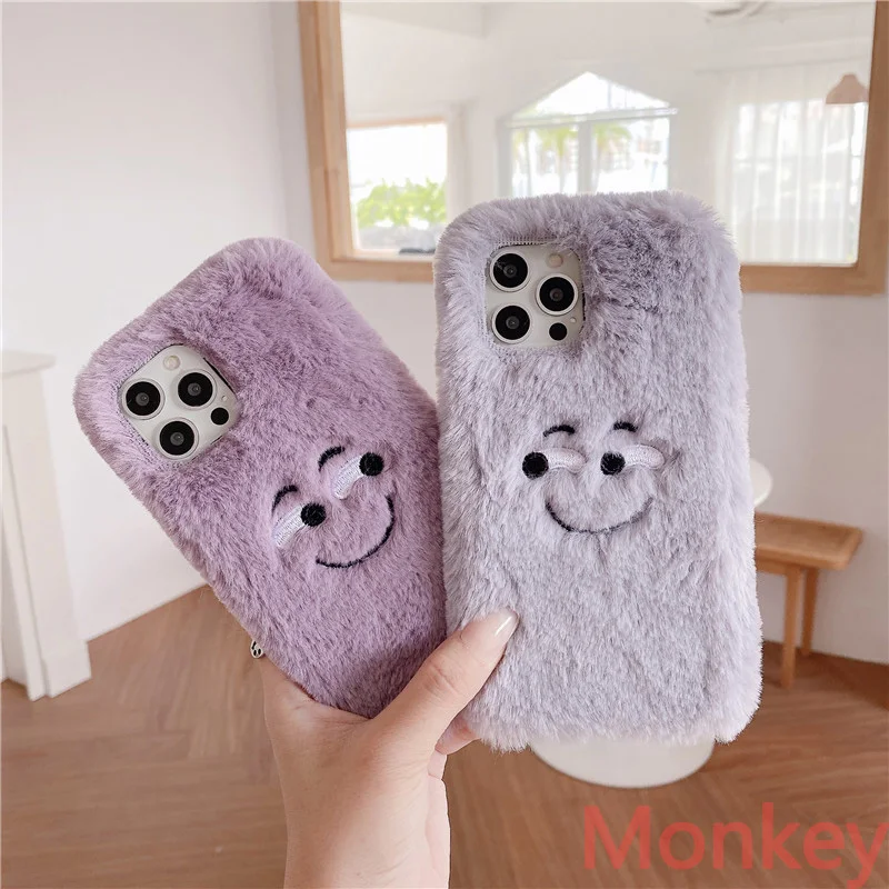 

Funny Face Plush Fur Purple Phone Case For OPPO Reno 6Z 5Z 4Z 2Z 5F 4F 2F 6 5 4 3 Pro 2 A73 A53 A35 A33 A31 A9 A5 Tpu Soft Cover