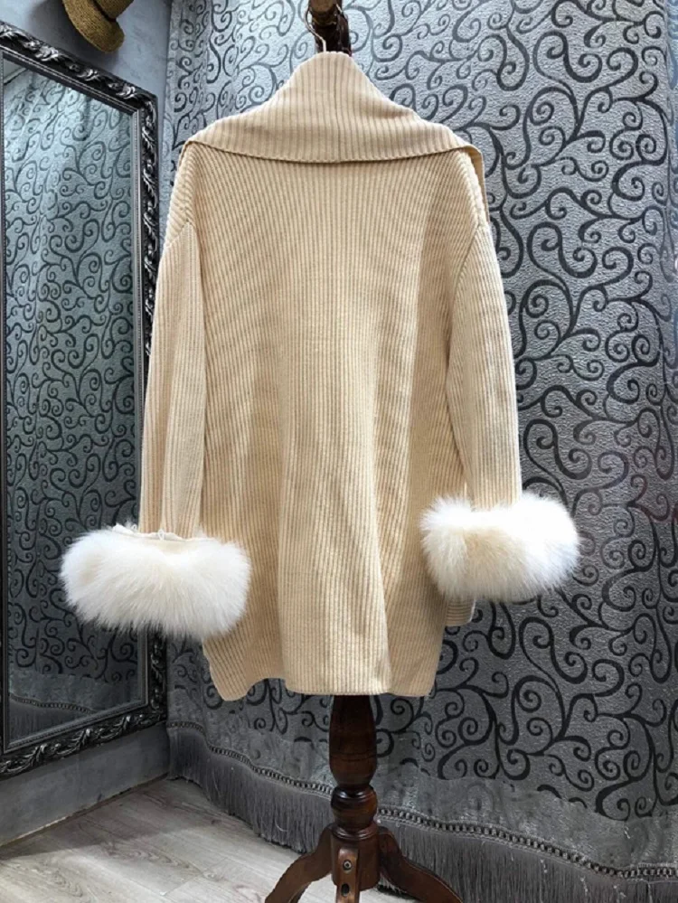 

Clothing Plus size 2021 Autumn Winter Cardigan Jackets Women Big Turn-down Collar Rabbit Hair Deco Casual Knitted Cardigan Coats