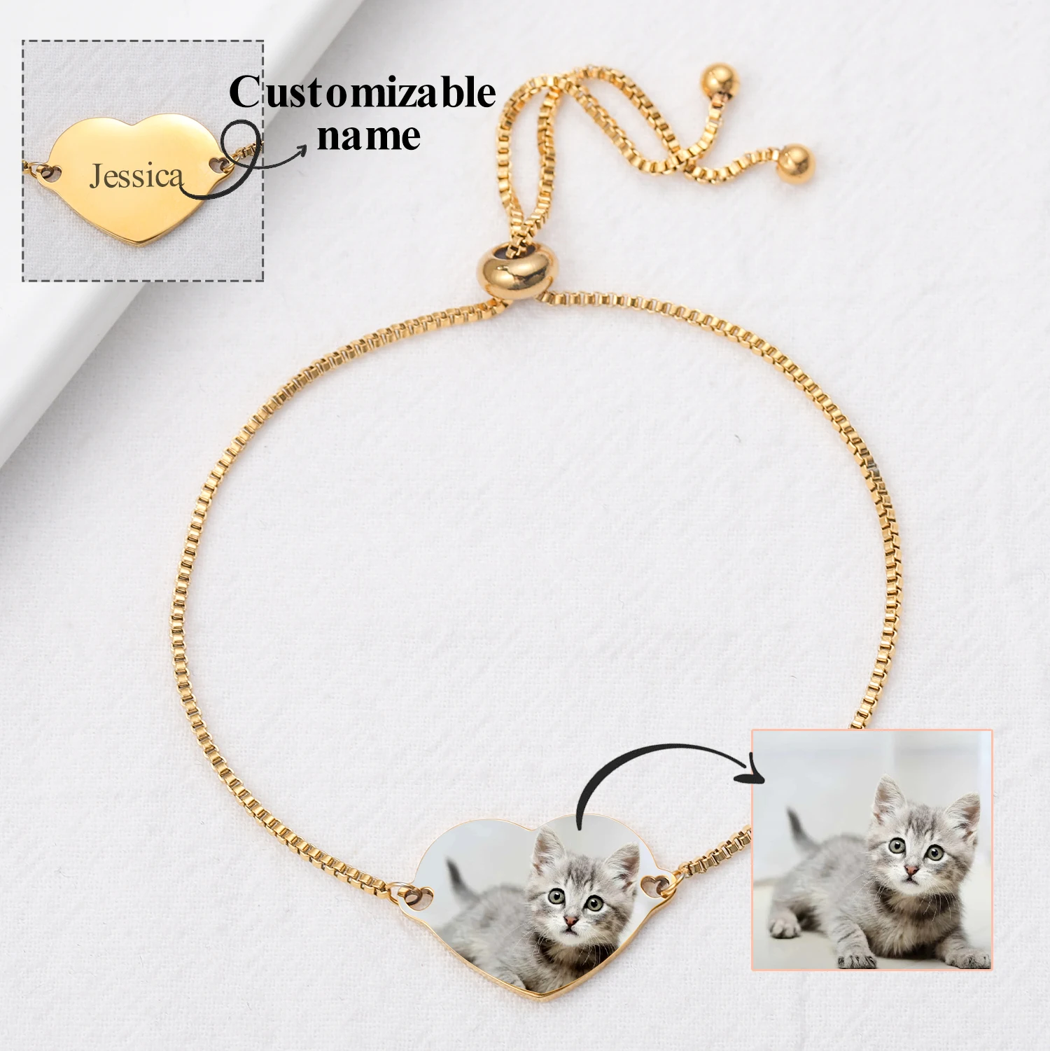 

MYDIY Photo Name Custom Bracelet Men Women Baby Kids Personalized Heart Charm Friendship Adjustable Bracelet Bangle Gift Jewelry