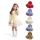 Зима 2021, вязаное платье для девочки, Рождественская вечеринка, детская одежда из органзы с длинным рукавом, Детские платья для девочек, Новогодняя одежда