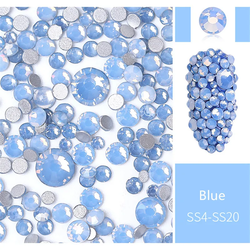 Blue 1 упаковка, разные размеры, SS4-SS20, опаловые Стразы для ногтей с плоским дном, цветные Хрустальные стеклянные драгоценные камни для DIY, УФ-гель, 3D дизайн ногтей, украшения - Цвет: Blue