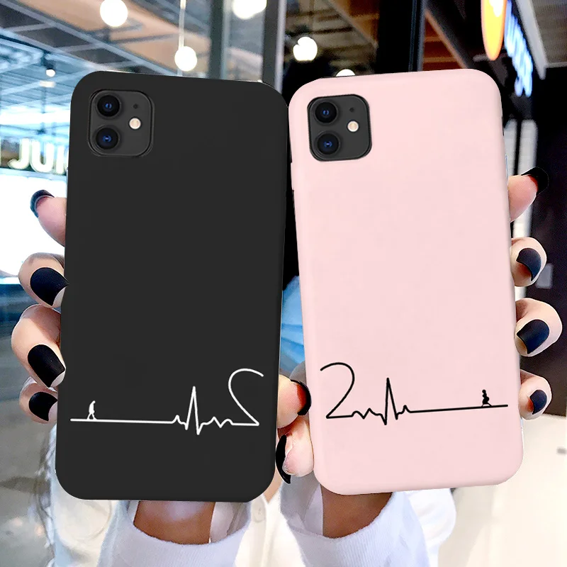 Electrocardiogram with love Couple ECG Phone Case For iPhone 12 11 13 Pro Max X Xs max Xr 6S 7 8 Plus SE 2020 Silicone Cover
