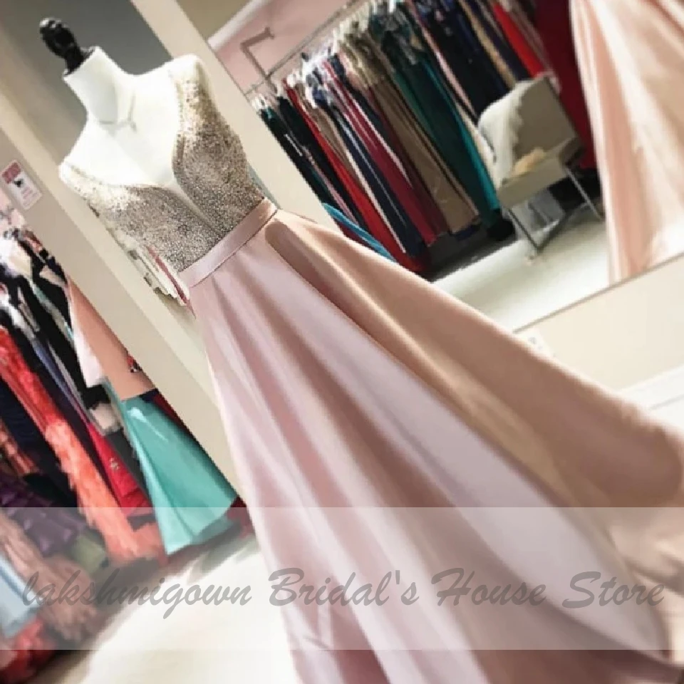Vestidos de Gala, атласное платье, вечерние платья,, Элегантное длинное женское розовое платье для выпускного вечера с карманами, топ со стразами и бисером