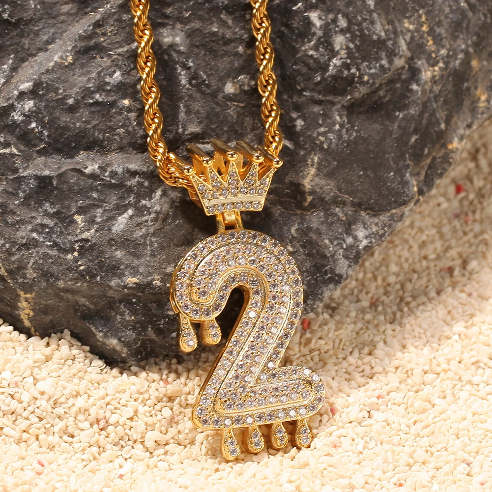 Uwin пользовательские Корона капельные цифры Bling Iced Out ожерелье для мужчин женщин золотой цвет кубический циркониевый хип хоп ювелирные изделия