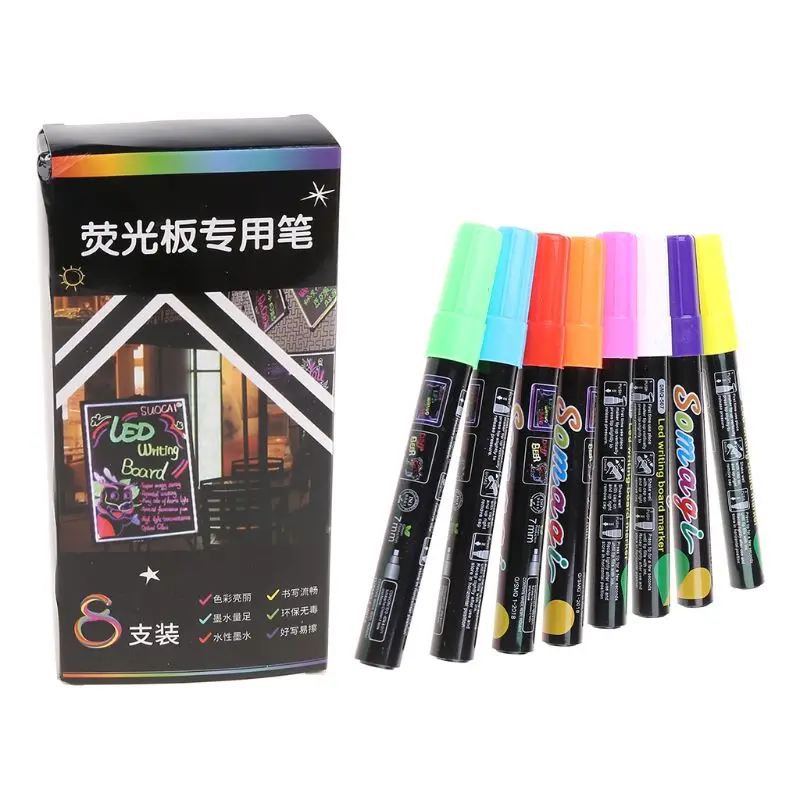

8 Colors Highlighter Fluorescent Liquid Chalk Marker Neon Pen For LED Writing Board Blackboard Glass Painting Graffiti Office Su