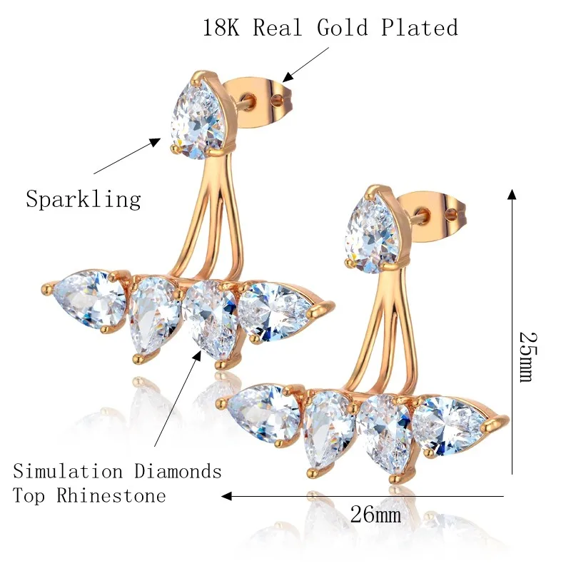 Простые и модные серьги-гвоздики с кристаллами циркония для женщин золотого
