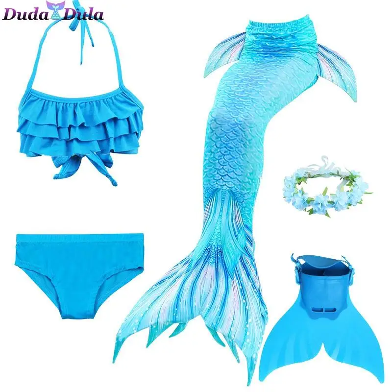 

Girls Mermaid Tail Swimsuit with Monofin Bra Shorts Bikini Kids Mermaid Tail Swimmable Costume Cosplay Swimming Wear Flipper