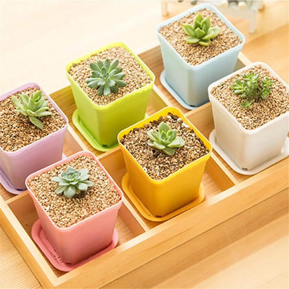 

1pcs Mini Colorful Squar Thicken Flower Pots Planters Pot Trays Plastic Pots Creative Small Square Pots for Succulent Plants