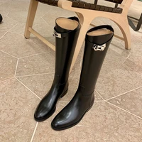 suojialun new brand women buckle knight boots ladies high quality soft pu leather long boot round toe slip on knee high boot sho