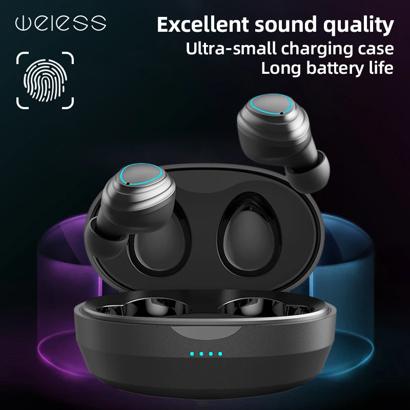 Беспроводные Bluetooth наушники WELESS C1 TWS с сенсорным управлением, стереозвуком высокой четкости, плавными спортивными играми, защитой от пота и зарядным футляром.