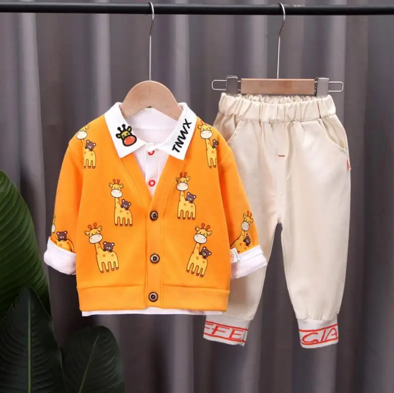 

Baby boy clothes Casual children tracksuits cartoon long sleeve cardigan coat+shirts+pant 3pcs infant clothing kids outfits