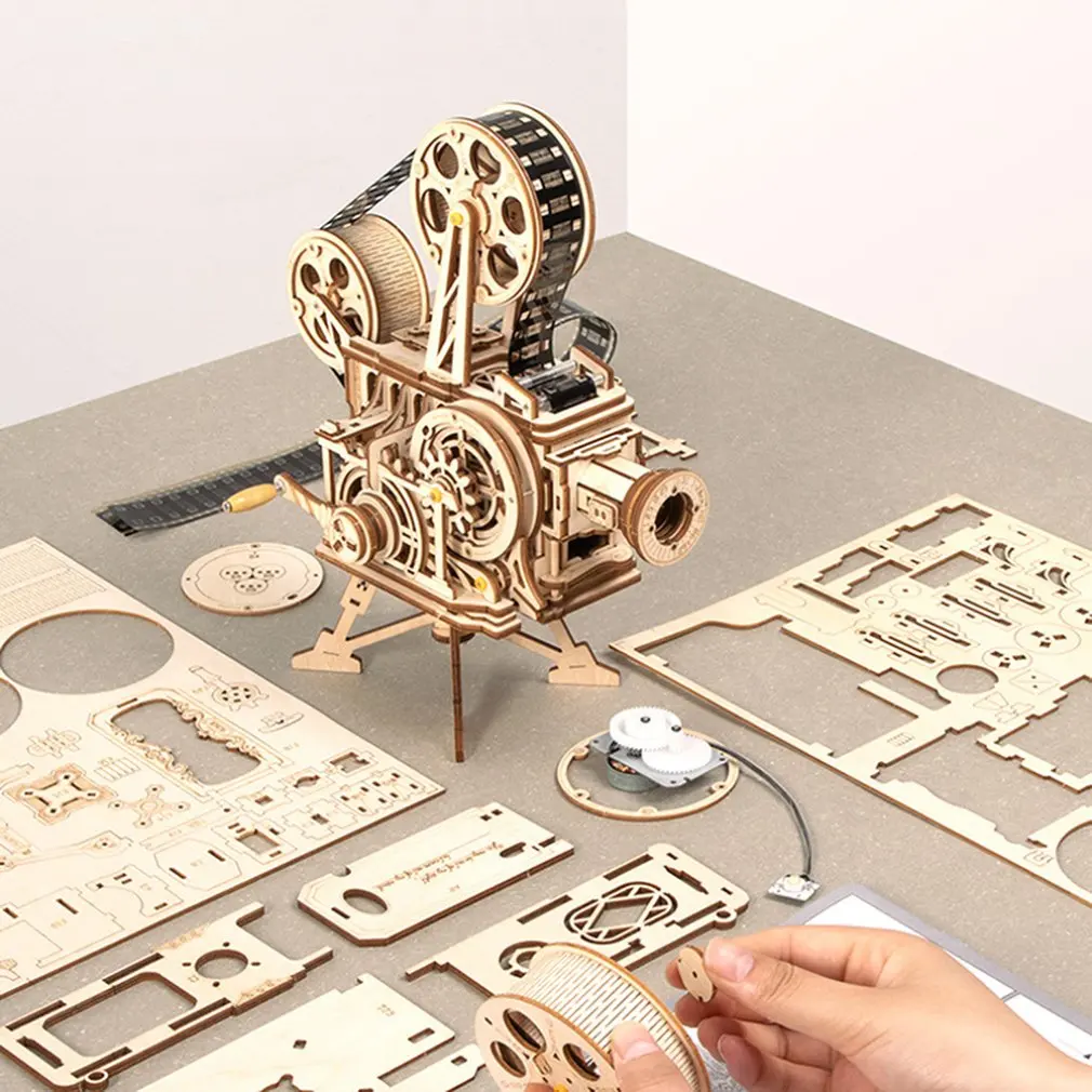 Винтажный проектор ретро 3D Трехмерная головоломка деревянная модель креативный