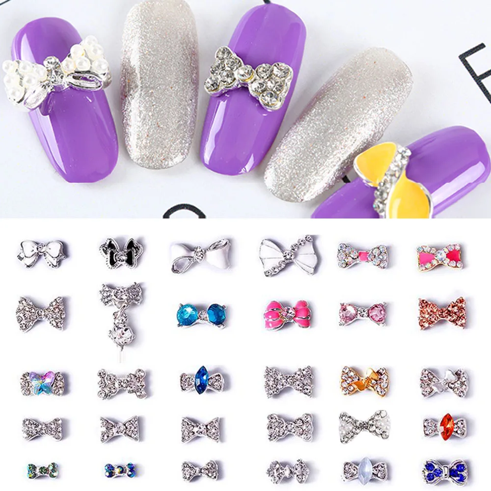 10 шт./упак. 3d ногтей талисманы с бантом блестками Прозрачный цвета: золотистый