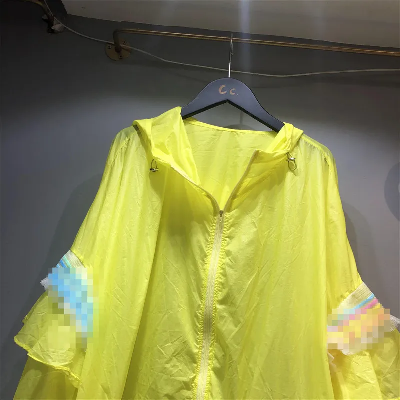 

2021 Spring Summer European New Women Sun Protective Clothes Ruffled Fashion Hooded Coat Long Sleeve Patchwork Ladies Outerwear