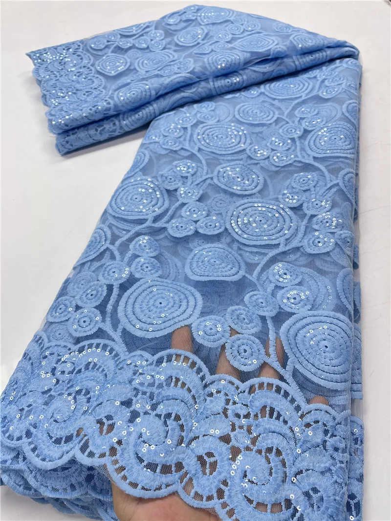 

PGC African Milk Silk Lace Fabric 2021 High Quality Lace French Embroidery Sequins Tulle Lace Fabric For Party Dress YA3922B-1