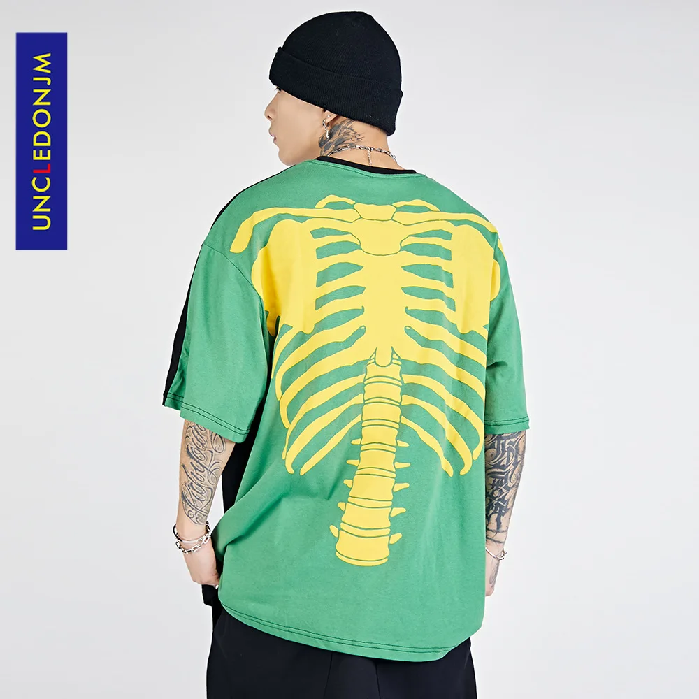 

UNCLEDONJM Yellow Skeleton graphic tees harajuku Tops Tees Hip Hop Short-Sleeved T-shirt 2021 Summer retro t shirt 21018