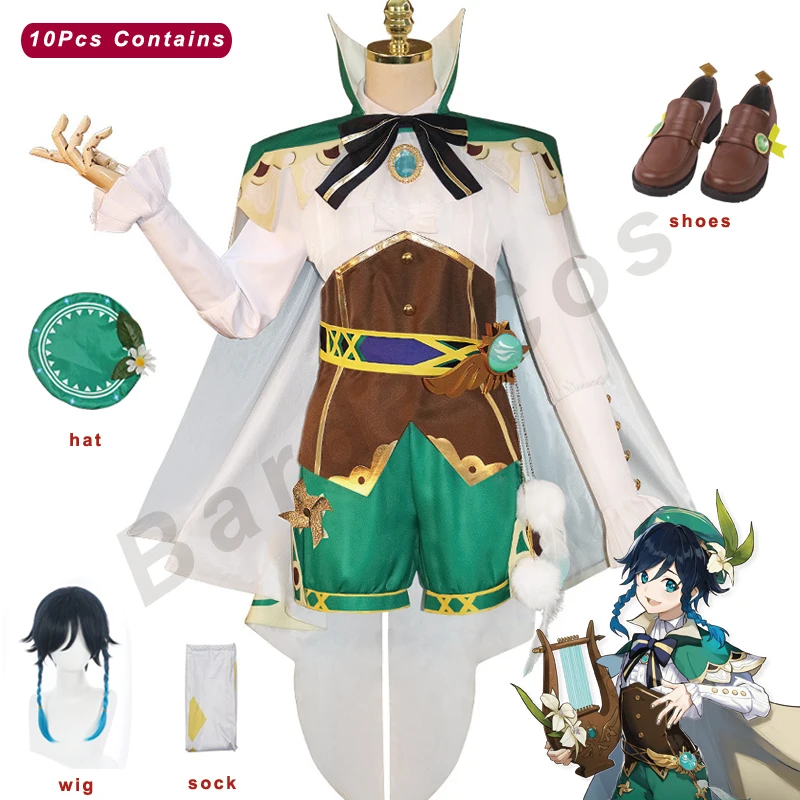 

Игра Genshin Impact cosplay venti cosplay Плащ Рубашки Шапки Брюки Обувь Парики Аксессуары для чулок Полный комплект Мужская женская одежда Костюмы на Хэлл...