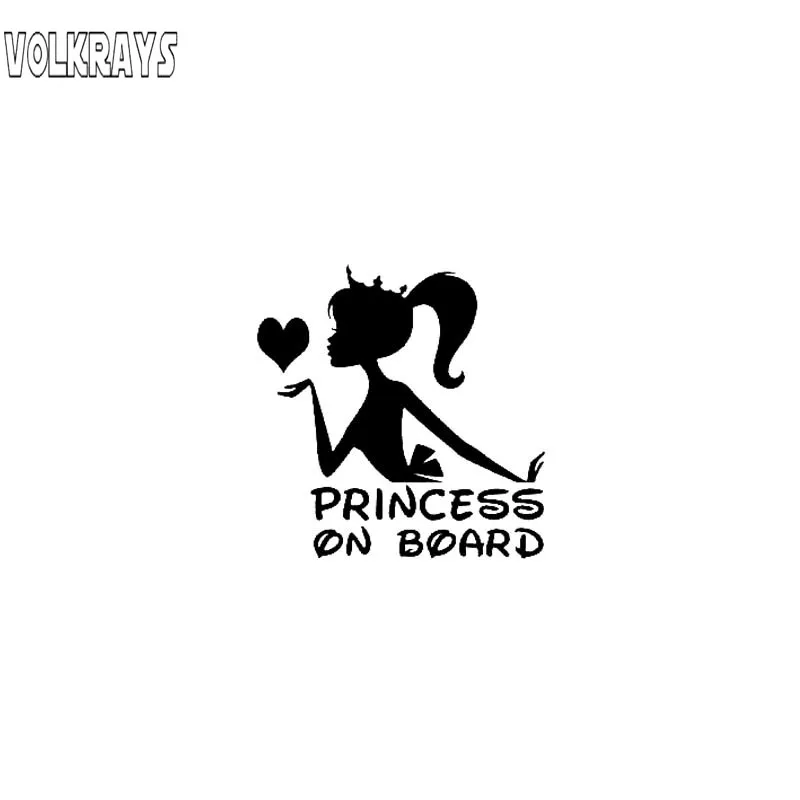 Наклейка для автомобиля Volkrays Creative "Принцесса на борту" с изображением короны для детей, рефлективный винил, цвета черный/серебристый, размер 12х12 см.