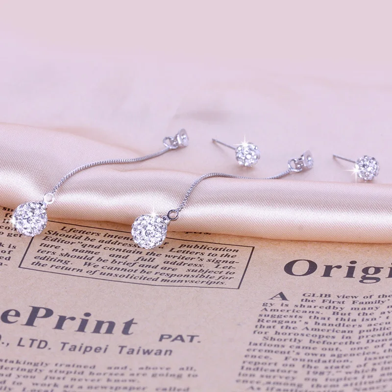 

Silver Earrings Crystal Ball Shambhala Full Tassel Exaggerated Long Section of High-quality Fashion Jewelry Earrings Ms.