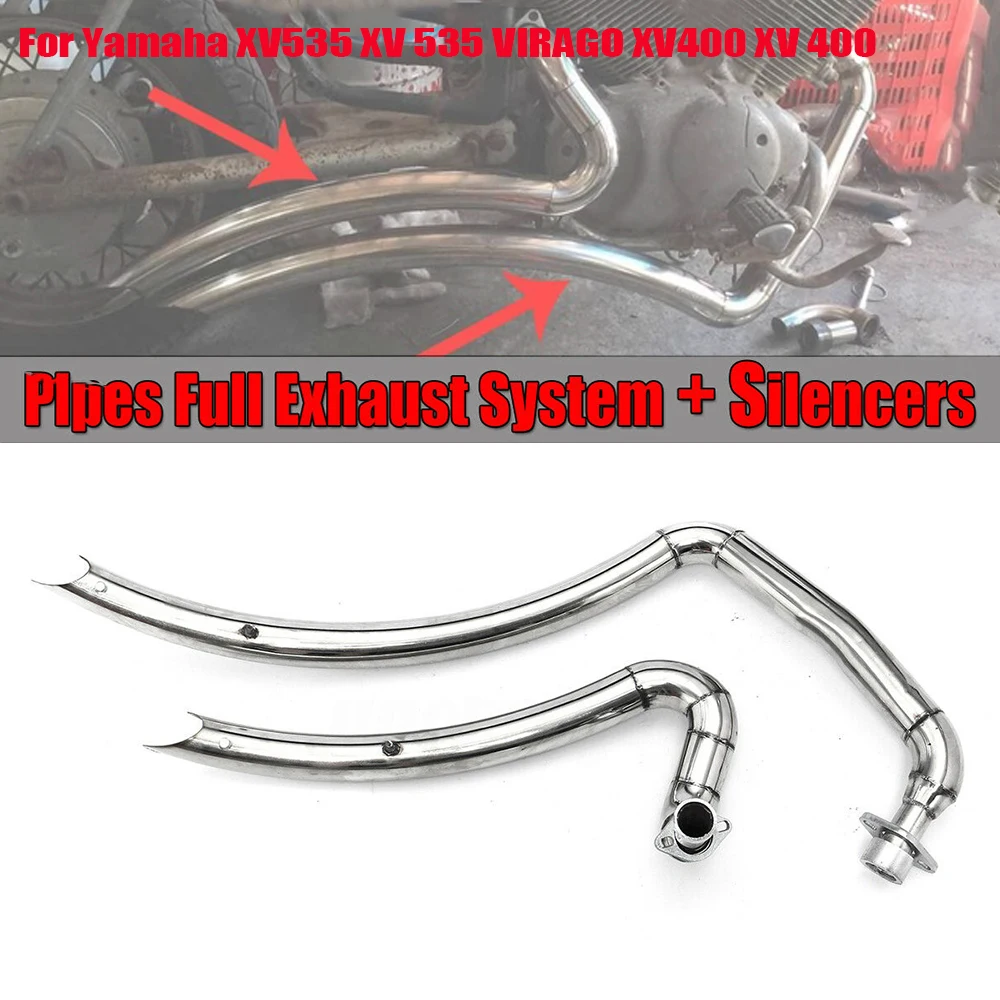 

Exhaust Pipe Slash Cut Full Muffler Exhaust System Pipe+Silencers Stainless For Yamaha Virago V Star XV535 XV400 XV 535 XV 400