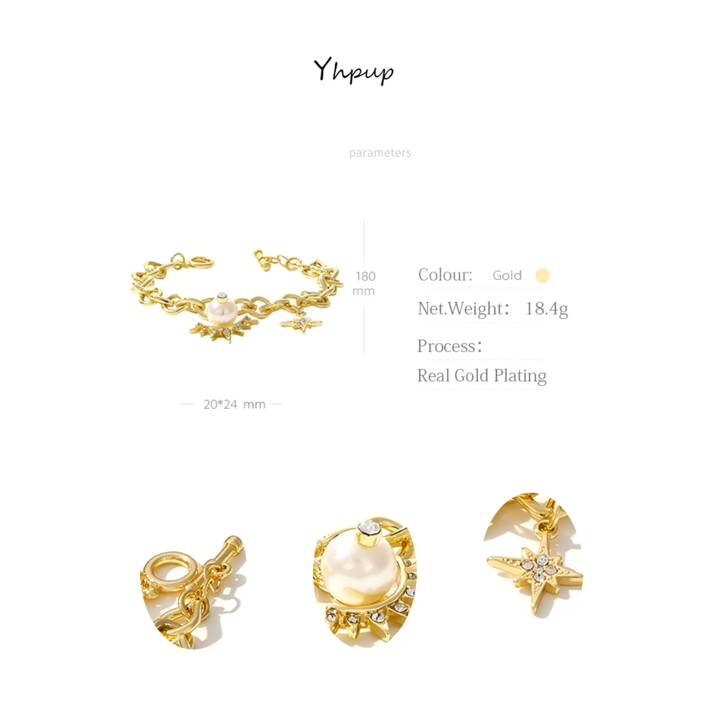 Yhpup модный медный золотой женский браслет стразы имитация жемчуга Луна Звезда