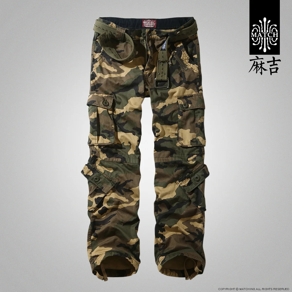 

2021 spring new arrival Match camouflage long trouser loose plus size multi pockets Combat military army cargo pants for men