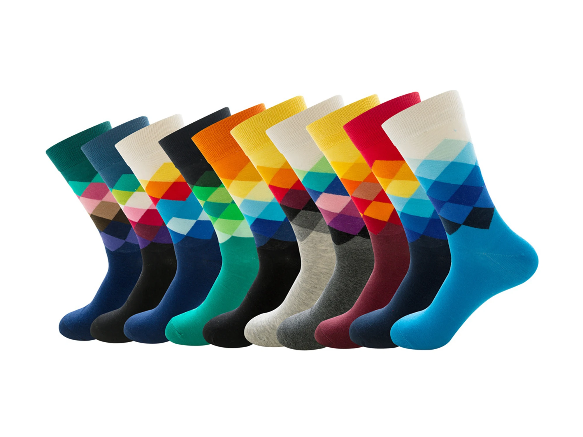 Длинные мужские носки из чесаного хлопка с рисунком ромбиками|Мужские носки| |