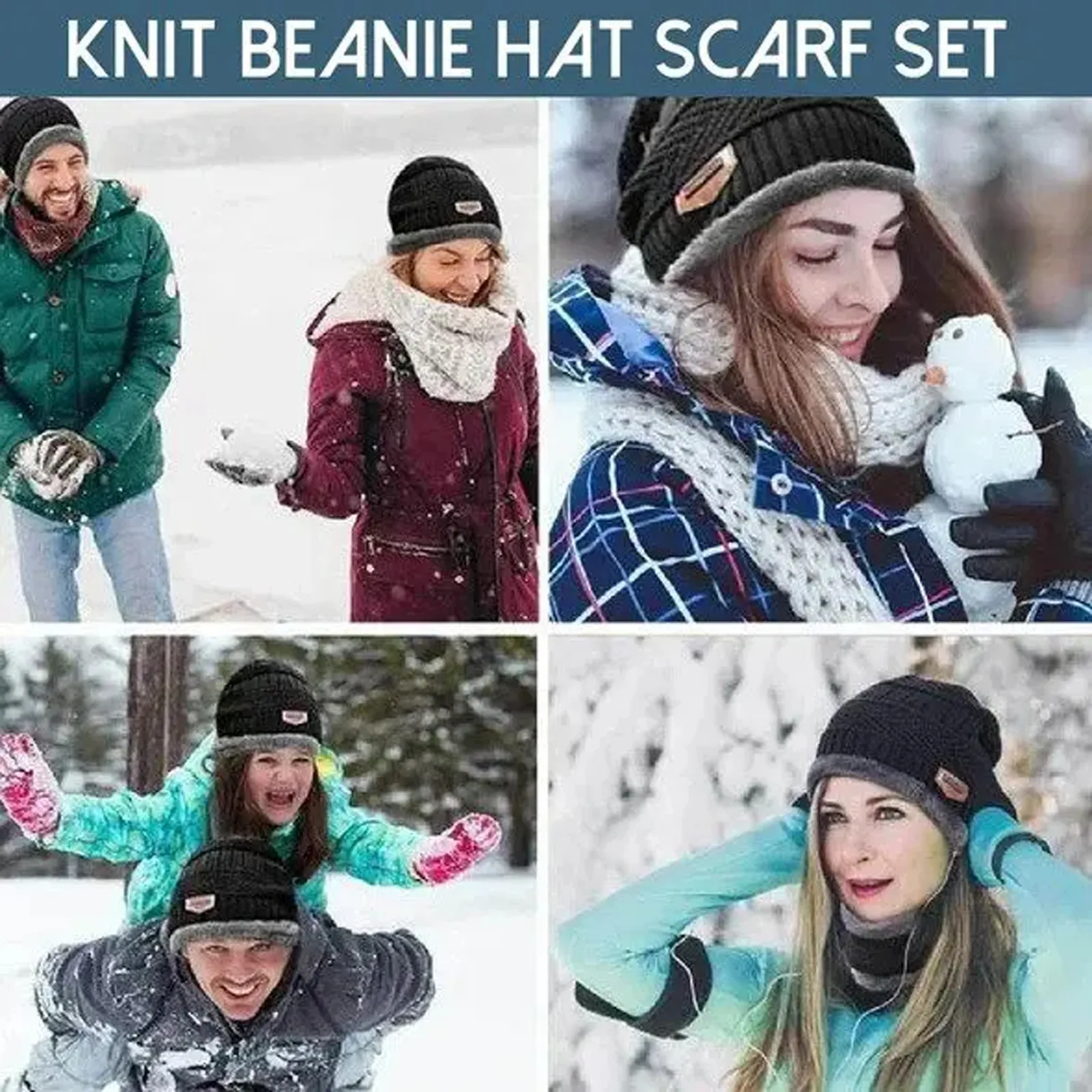 

4 Pcs Adult's Skullies Beanies Scarf Knitted Hat Cap Thermal Plush Warm Winter Hats For Men Women Cycling Windproof Beanie Caps