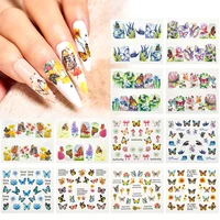 msruioo 12pcs butterfly nail stickers cute cartoon transfer sliders for nails flower water decals anime tatto for manicure