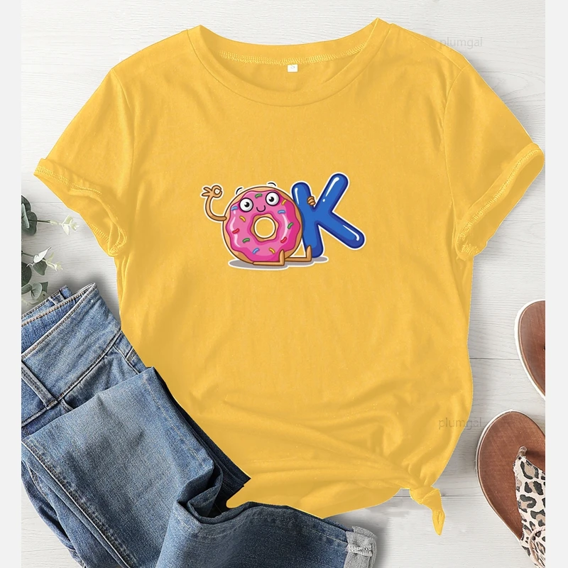 Женская футболка с принтом еда Милая пончики ОК коротким рукавом эстетическая